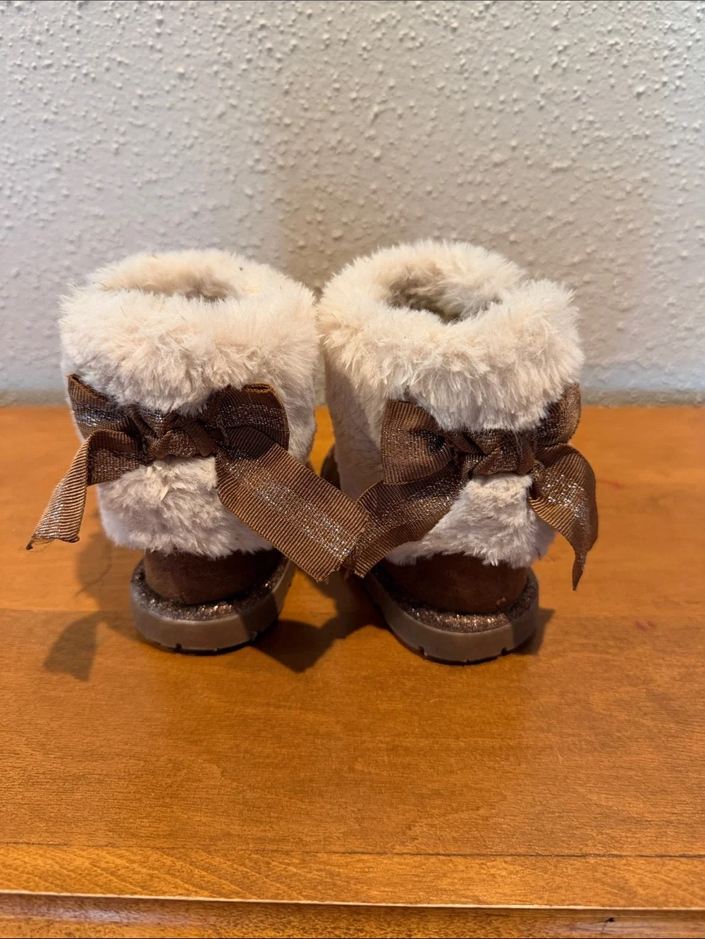 Kids Faux Fur Cuff Winter Boots - Brown with Cream Fur